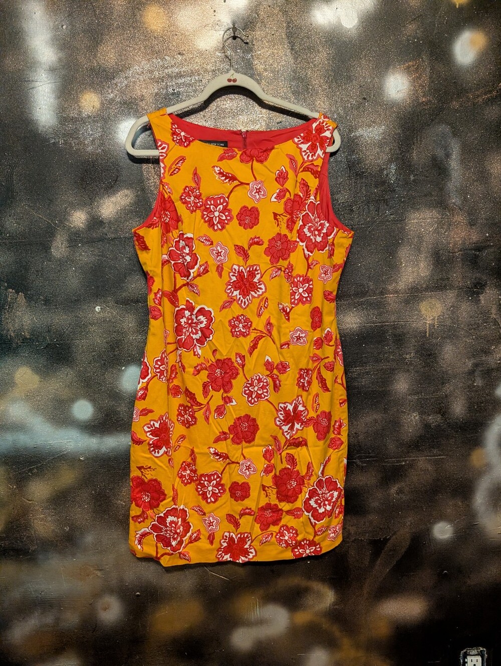 Jones New York Yellow Floral Sheath Dress with Red Bloom Print